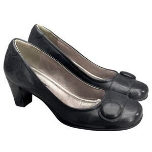 Ecco Black Leather Button Detail Slip On Comfort Pump Heel Shoe Women 38/7.5